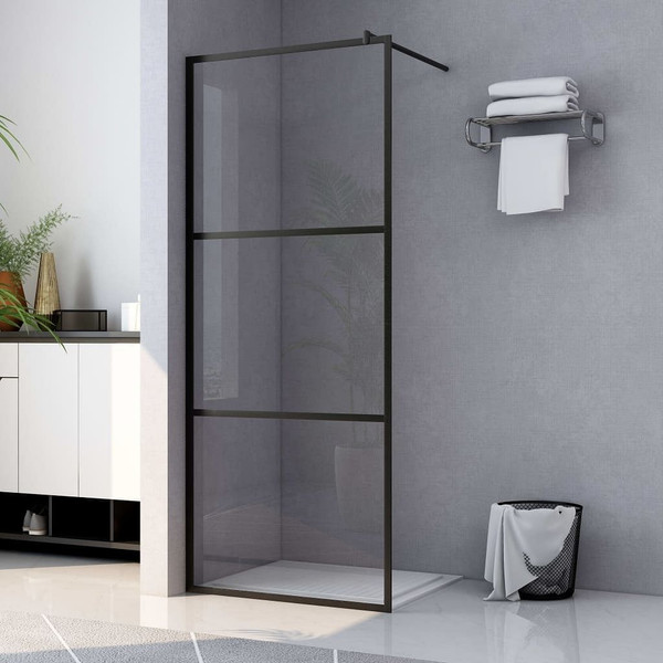Walk-in Shower Wall with Clear ESG Glass Black 35.4"x76.8 A949-149149