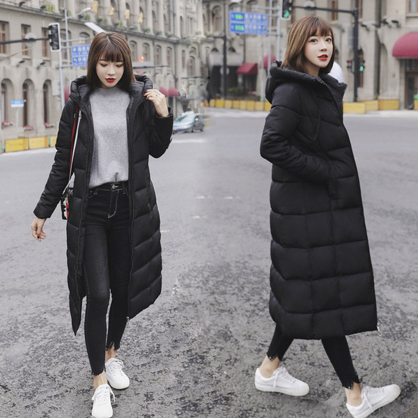 Color: Black, Size: XL - Women's over-the-knee cotton coat Q119-CJNSWTQB00985-Black-XL