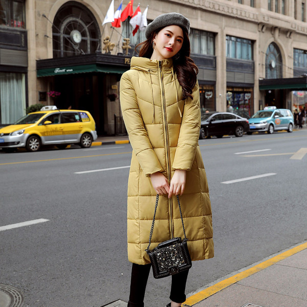 Color: Yellow, Size: M - Women's over-the-knee cotton coat Q119-CJNSWTQB00985-Yellow-M