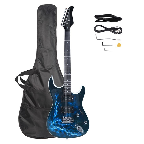 Lightning Style Electric Guitar with Power Cord/Strap/Bag/Plectrums Black & White T575-S0671277326