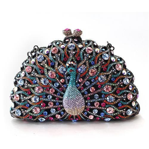 LO2370 - Ruthenium White Metal Clutch with Top Grade Crystal  in Multi Color A874-LO2370