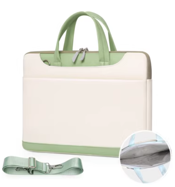 Color: Shoulder strap fresh green, Size: 15.6inches - Leather Large Capacity Laptop Case Q119-CJNS173955312LO