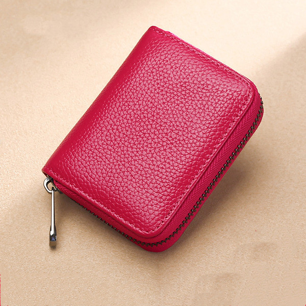 Color: Rose Red, style: A - Anti Theft Brush Anti Degaussing Cowhide Card Holder Women's Leather Zi Q119-CJNS105511301AZ