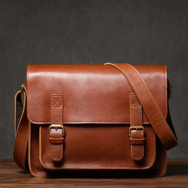 Color: Gold, Ships From: CHINA - ROOG Vintage Genuine Leather Messenger Bag Classic Luxury Shoulder F640-12000038006625365