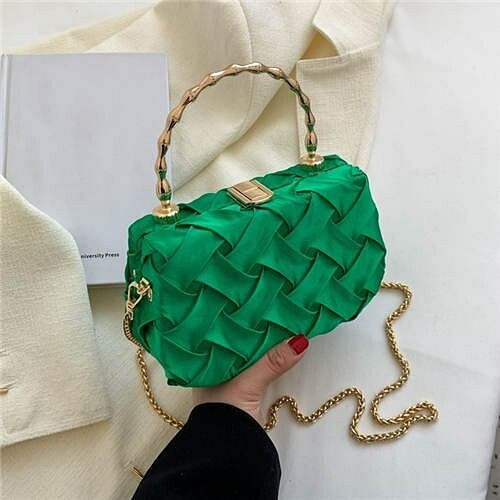 Korean Style Fashion Square Cloth Knitting Style Women Evening Handbag - Green A392-fhbg0356