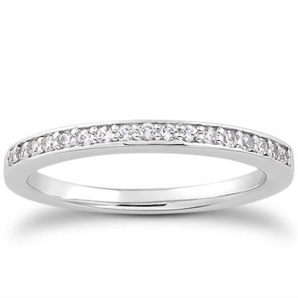 Size: 6 - 14k White Gold Micro-pave Flat Sided Diamond Wedding Ring Band P150-17409-6