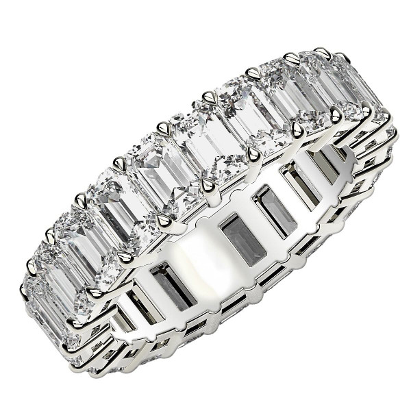 Size: 8.5 - Emerald Cut Lab Grown Diamond Eternity Ring in 14k White Gold (6 cttw FG/VS2) P150-95933-8.5