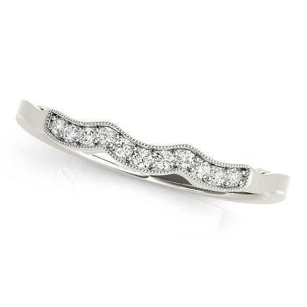 Size: 6.5 - 14k White Gold Wave Style Milgrained Diamond Wedding Ring (1/20 cttw) P150-18572-6.5