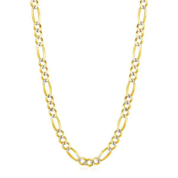 Size: 22'' - 14K Yellow Gold Solid Pave Figaro Chain (5.90 mm) P150-34386-22