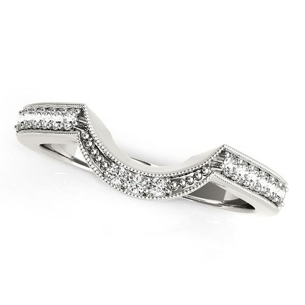 Size: 8.5 - 14k White Gold Round Diamond Curved Antique Wedding Band (1/4 cttw) P150-36037-8.5