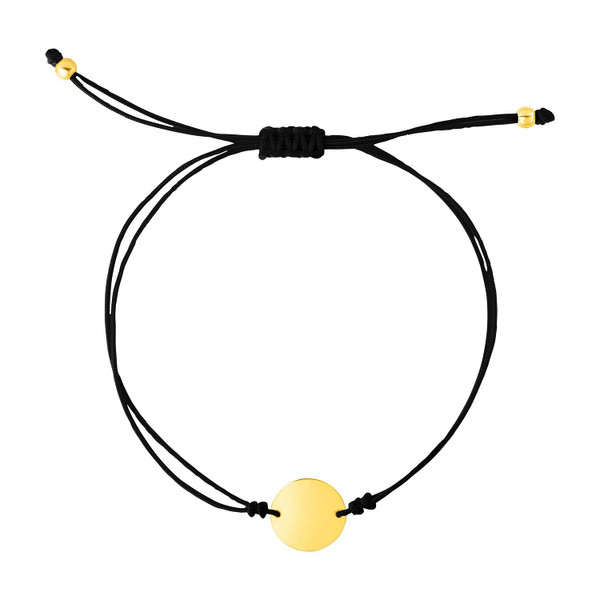 Size: 9.25'' - 9 1/4 inch Black Cord Adjustable Bracelet with 14k Yellow Gold Circle P150-06904-9.25