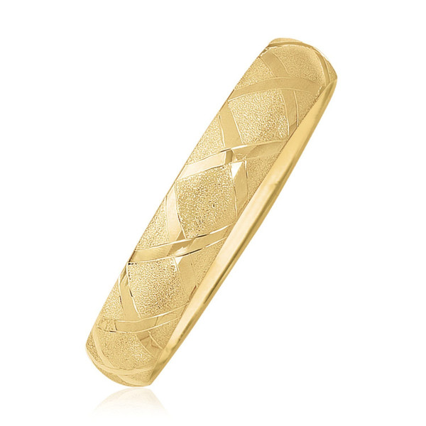 Size: 7'' - 10k Yellow Gold Dual-Textured Diamond Pattern Bangle P150-37098-7
