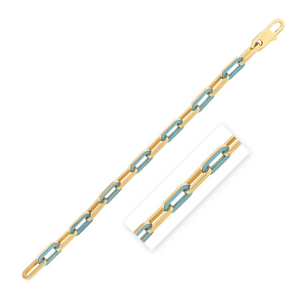 Size: 7.5 - 14k Yellow Gold Turquoise Paperclip Gem Link Bracelet (7.00 mm) P150-04476-7.5