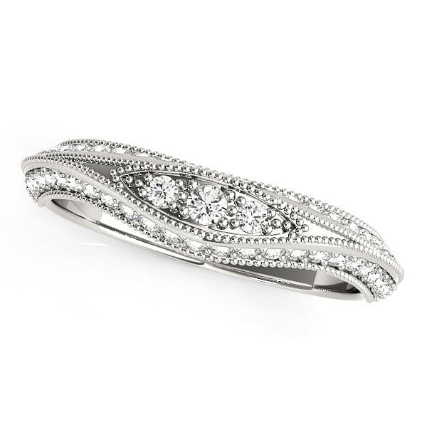 Size: 6.5 - 14k White Gold Curved Antique Style Diamond Wedding Ring (1/3 cttw) P150-78067-6.5