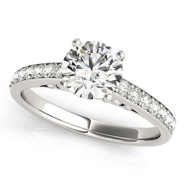 Size: 9 - 14k White Gold Single Row Prong Set Diamond Engagement Ring (1 3/8 cttw) P150-66778-9