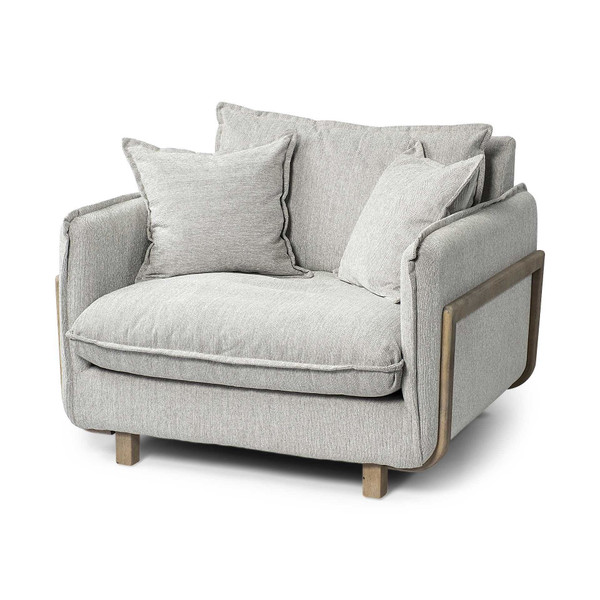42" Gray And Wood Brown Fabric Arm Chair N270-376357