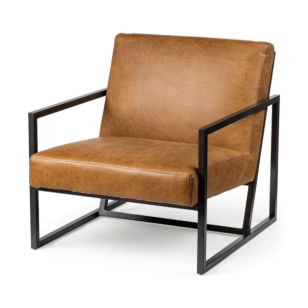 32" Brown And Black Faux Leather Distressed Arm Chair N270-380630