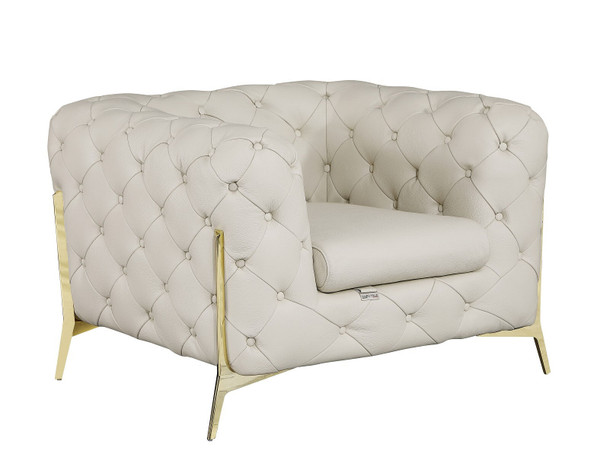 45" Beige And Gold Italian Leather Tufted Chesterfield Chair N270-476512
