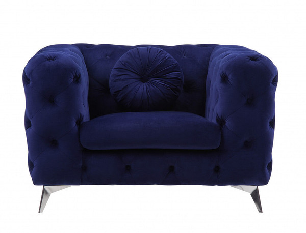41" Blue Fabric And Black Tufted Arm Chair N270-515795
