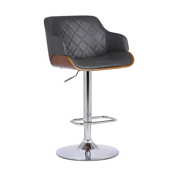 Gray and Silver Faux Leather and Iron Low Back Adjustable Height Swivel Bar Chair N270-477149