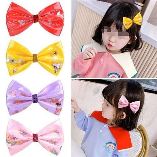 (4pcs) Fashion Elements Decorated 4.7 Inches Baby Girl Bowknot Hair Clip Set A392-bbj174