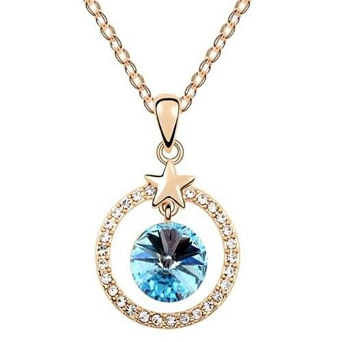 Elegant Star Attached with Suspended Austrian Crystal Design Necklace - Blue A392-cnel0005