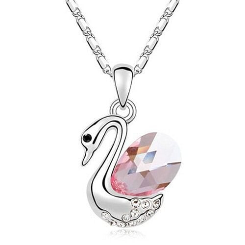Dancing Swan Austrian Crystal Pendant Necklace - Pink A392-cnel0266