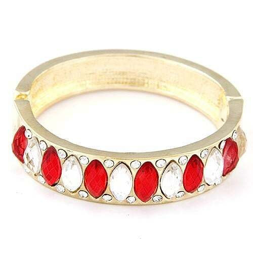 Oval Shaped Rhinestones Inlaid Golden Banlge - Red A392-fabr0070
