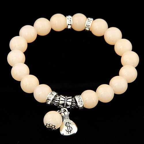 Korean Fashion Money Bag Pendant Glass Beads Bracelet - Peach A392-fabr0933