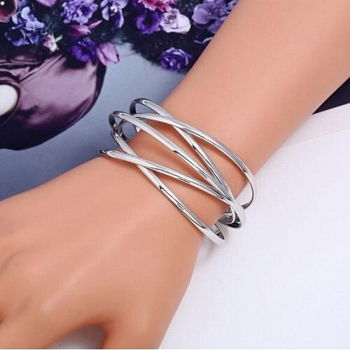 Vintage Hollow Design Open-end Style Elegant Fashion Bangle - Silver A392-fabr2096
