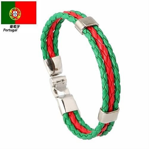 National Flags Colors Leather Woven Wholesale Bracelet - Green Red Green A392-fabr2890
