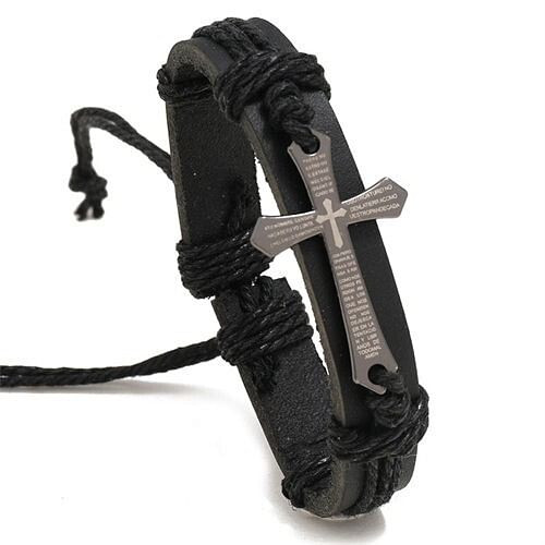 Vintage Cross Design Wholesale Fashion Man Leather Bracelet - Black A392-fabr2903