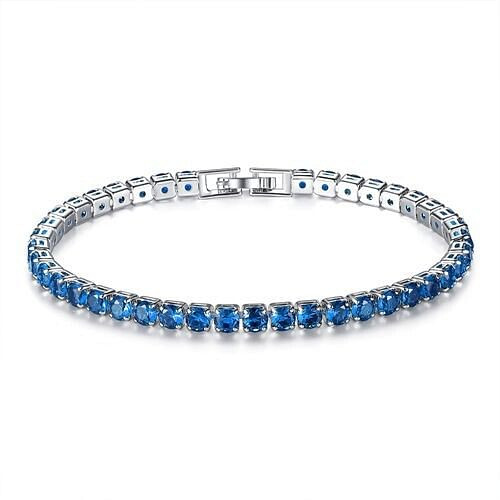 Classic Design Single Row Glisten Rhinestone Wedding Ornament Women Bracelet - Blue A392-fabr2974