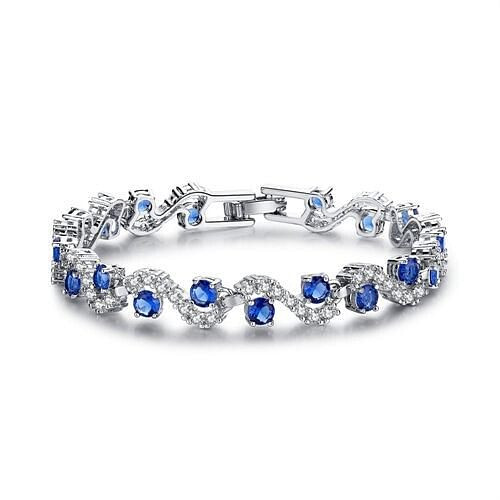 Wavy Design Fashion Bangle Micro Inset Cubic Zirconia Women Bracelet - Blue A392-fabr2981