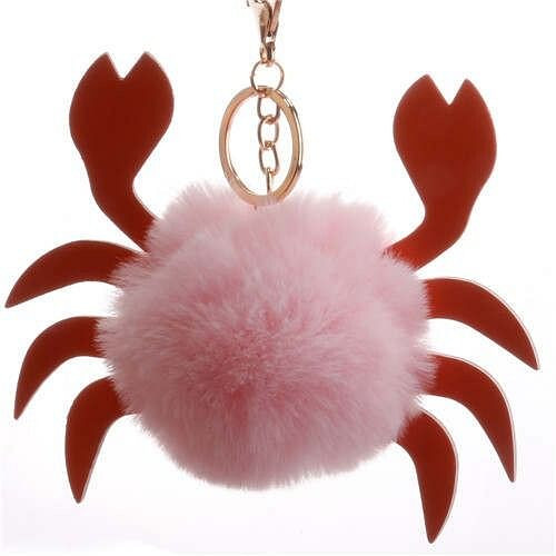 Creative Design Lovely Crab Fluffy Ball Wholesale Key Chain - Pink A392-fakc0046