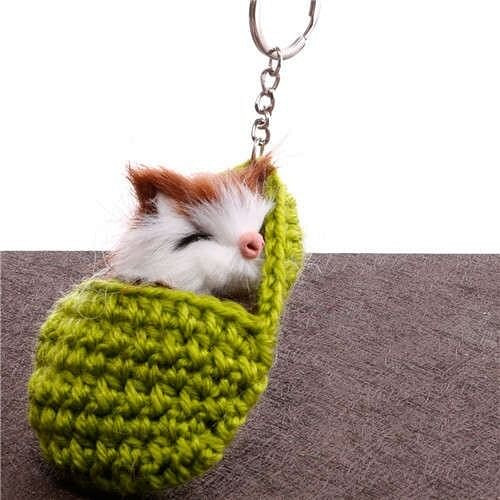 Creative Design Cute Sleeping Cat Pendant Wholesale Fashion Accessories Key Chain - Green A392-fakc0114