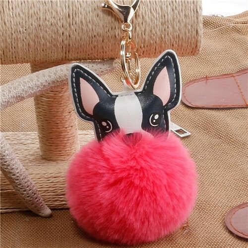 Lovely Pet Dog with Fluffy Ball Accessories Wholesale Key Chain - Watermelon Red A392-fakc0133