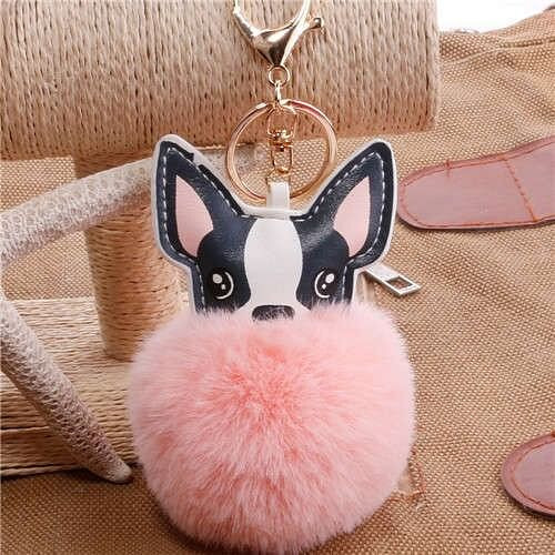 Lovely Pet Dog with Fluffy Ball Accessories Wholesale Key Chain - Pink A392-fakc0136