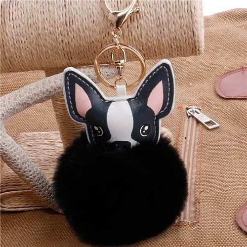Lovely Pet Dog with Fluffy Ball Accessories Wholesale Key Chain - Black A392-fakc0138