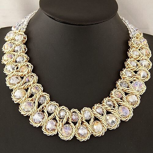 Weaving Design Metallic Wire Crystal Inlaid Costume Necklace - Transparent A392-fane1856