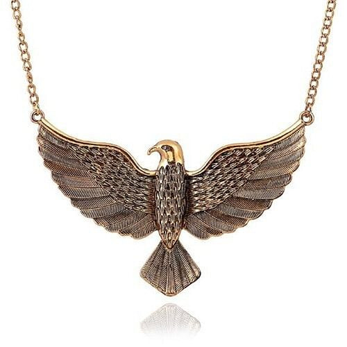 Vintage Eagle Pendant High Fashion Costume Necklace - Golden A392-fane5577