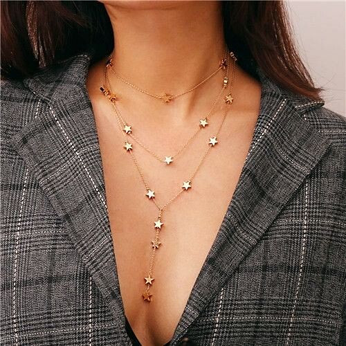 Popular Stars Triple Layers Official Lady Fashion Costume Necklace - Golden A392-fane5775
