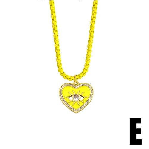 Bohemian Style Heart Shape Enamel Eye Design Wholesale Jewelry Women Copper Necklace - Yellow A392-fane6935
