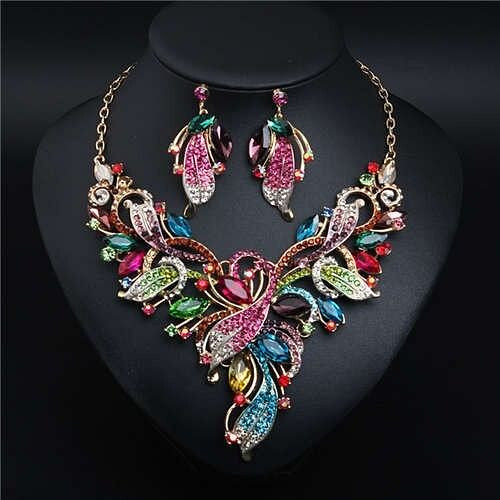 Exaggerated Painting Floral Style Crystal Prom Necklace and Earrings Set - Multicolor A392-fane7301