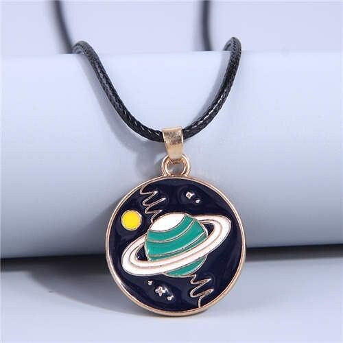 Simple Design Planet Pendant Black Rope Chain Fashion Wholesale Necklace A392-fane7424