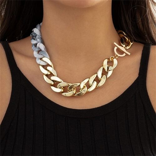 Punk Style Two-tone Thick Chain Wholesale Fashion Women Necklace - Gray A392-fane7525
