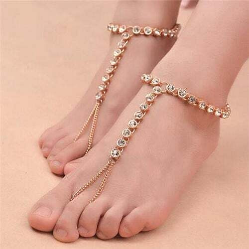 Rhinestone Embellished High Fashion Women Alloy Anklet - Golden A392-fank0097