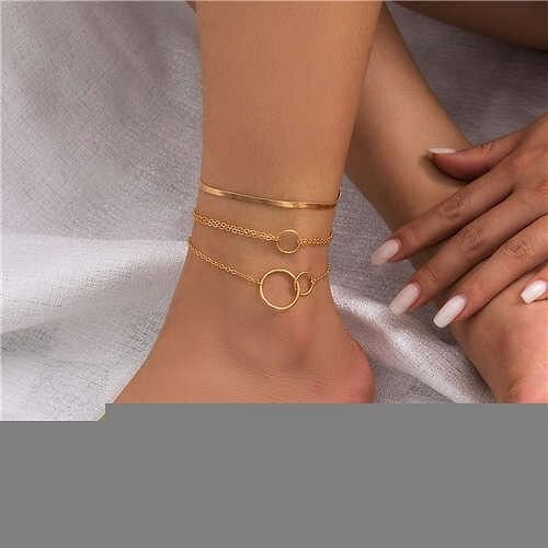 Big and Small Circles Design Three-layers Alloy Women Wholesale Anklet - Golden A392-fank0148