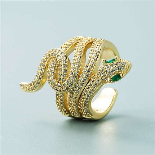 Snake Shape Design Cubic Zirconia Embeded Bold Fashion Statement Ring - White A392-fari1125