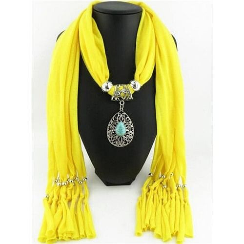 Trendy Metal Water Drop Pendant Scarf Necklace - Yellow A392-fasn0046